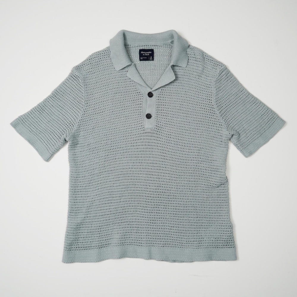 ABERCROMBIE FITCH SWEATER POLO MENS M Tall KNIT TWO BUTTON RESORT CAMP Green - Picture 1 of 6